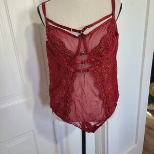 Torrid Curve Women's Burgundy Lace Sexy Bodysuit Lingerie Thong One Piece SZ 1X